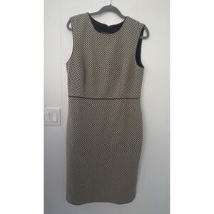 Ann Taylor Dress Jacquard Navy Geometric Sleeveless Pipe Sheath Dress Sz 14